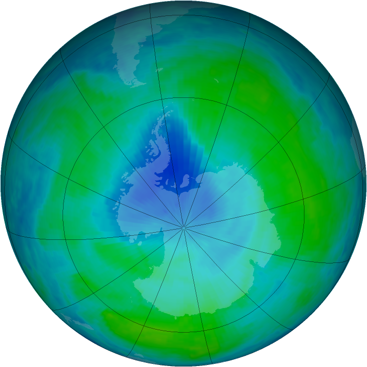 Antarctic ozone map for 08 February 1991